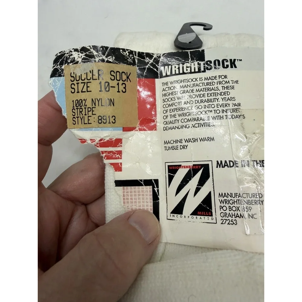 Vintage Wrightsock Soccer Socks Mens Size 10-13 White Blue Stripe 100% Nylon‎